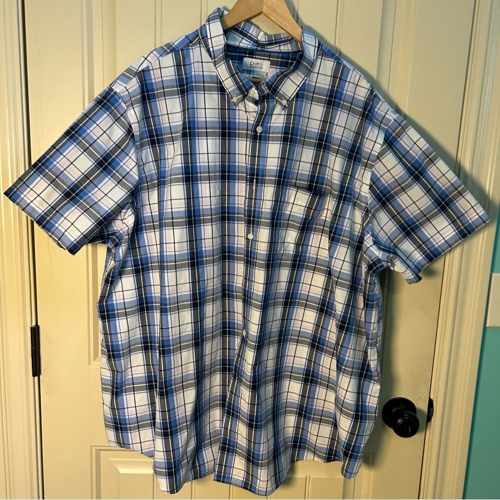 Croft & Barrow Men’s BluePinkWhite Plaid Short-Sleeve Button-Down Shirt,size 3XB